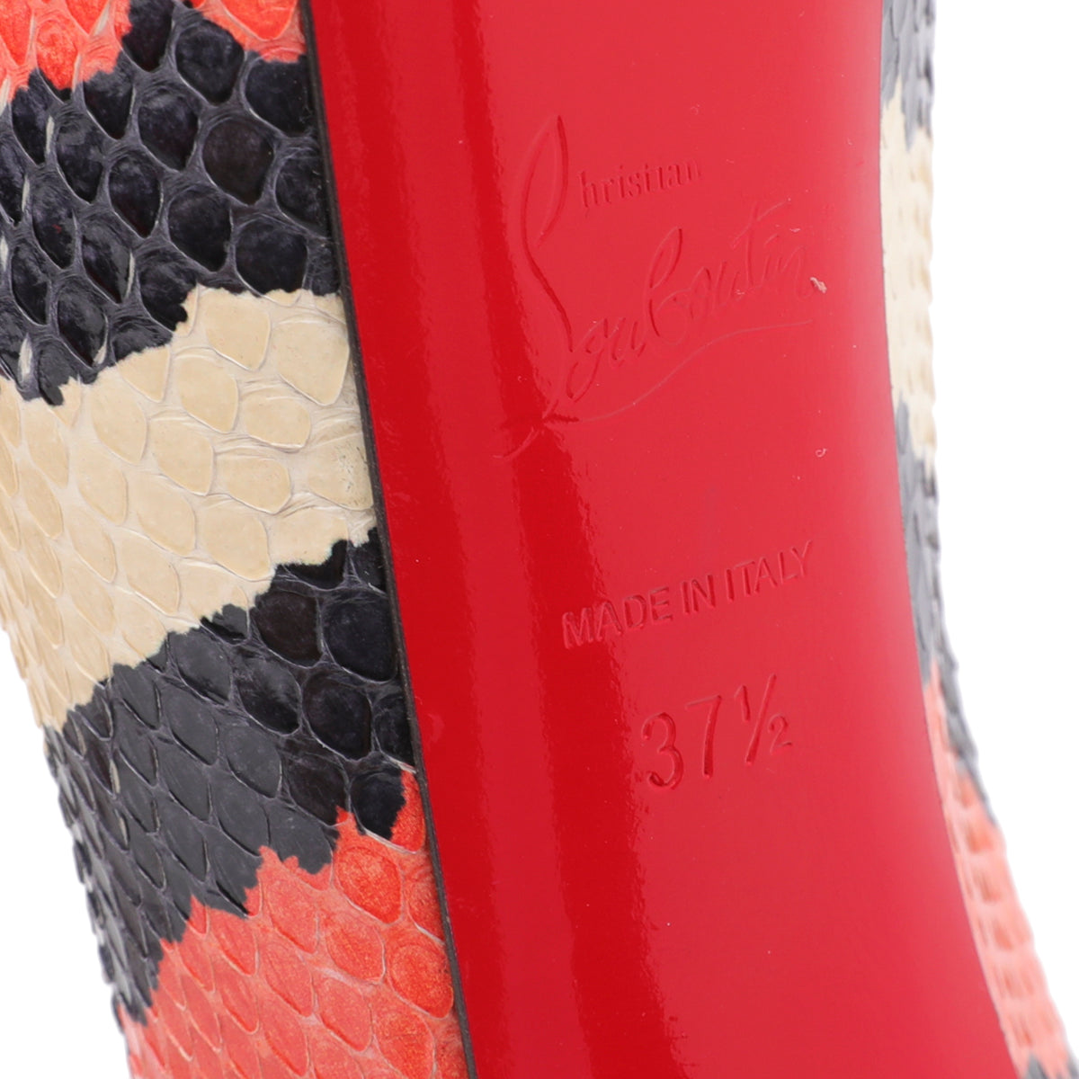 Christian Louboutin Tricolor Python Highness 150mm Peep Toe Platform 37.5-Christian Louboutin-THE CLOSET