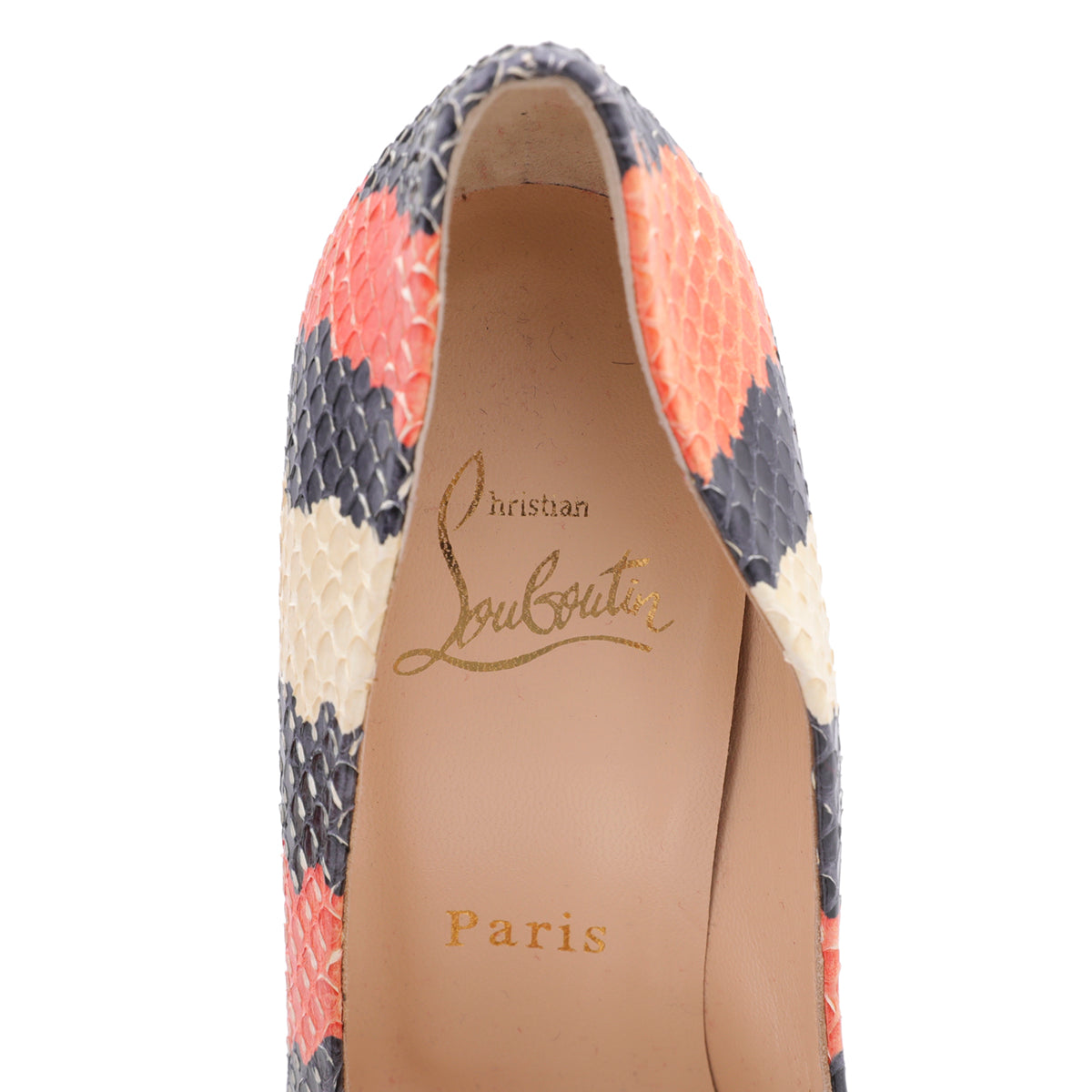 Christian Louboutin Tricolor Python Highness 150mm Peep Toe Platform 37.5-Christian Louboutin-THE CLOSET