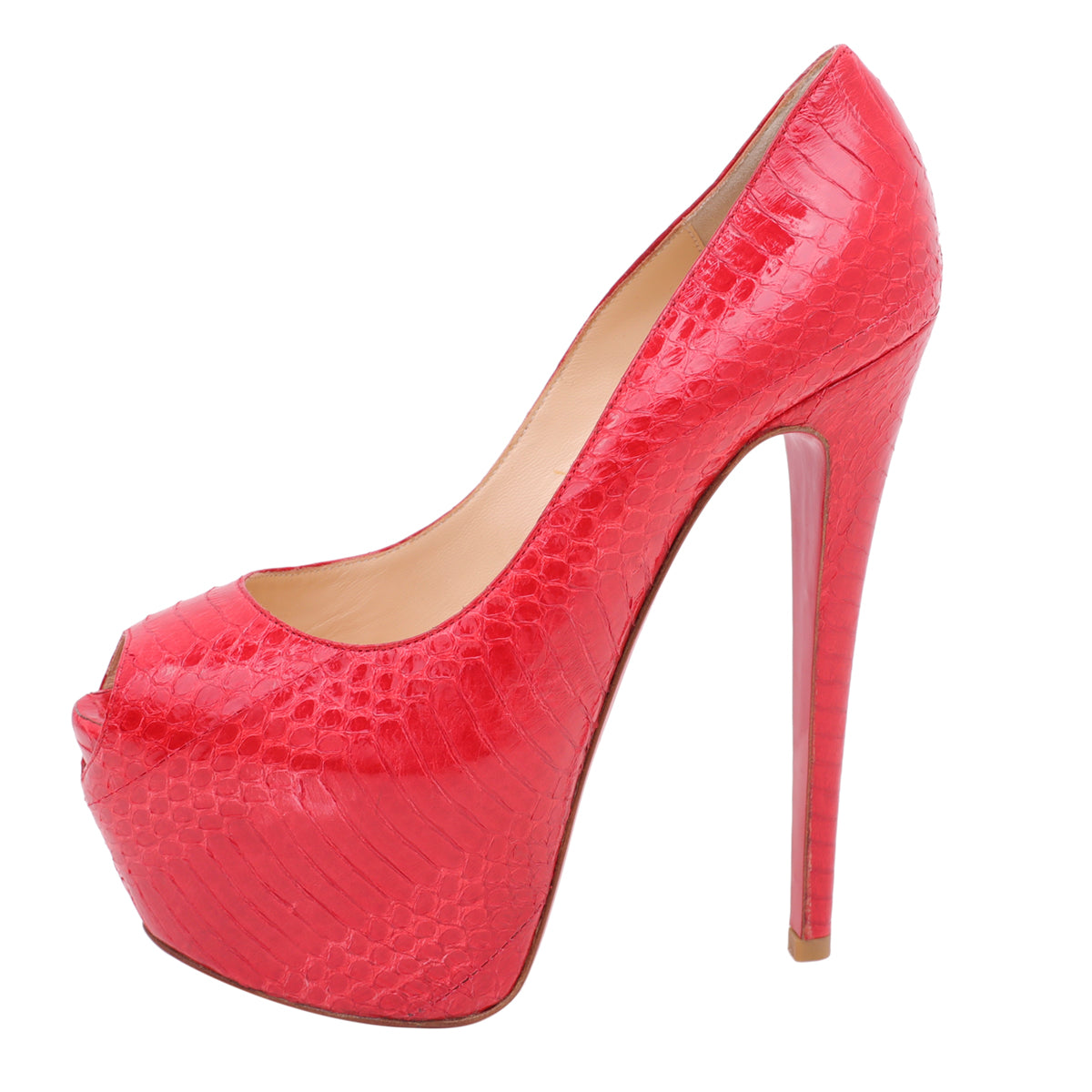 Christian Louboutin Red Python Highness 150mm Peep Toe Platform 37.5-Christian Louboutin-THE CLOSET