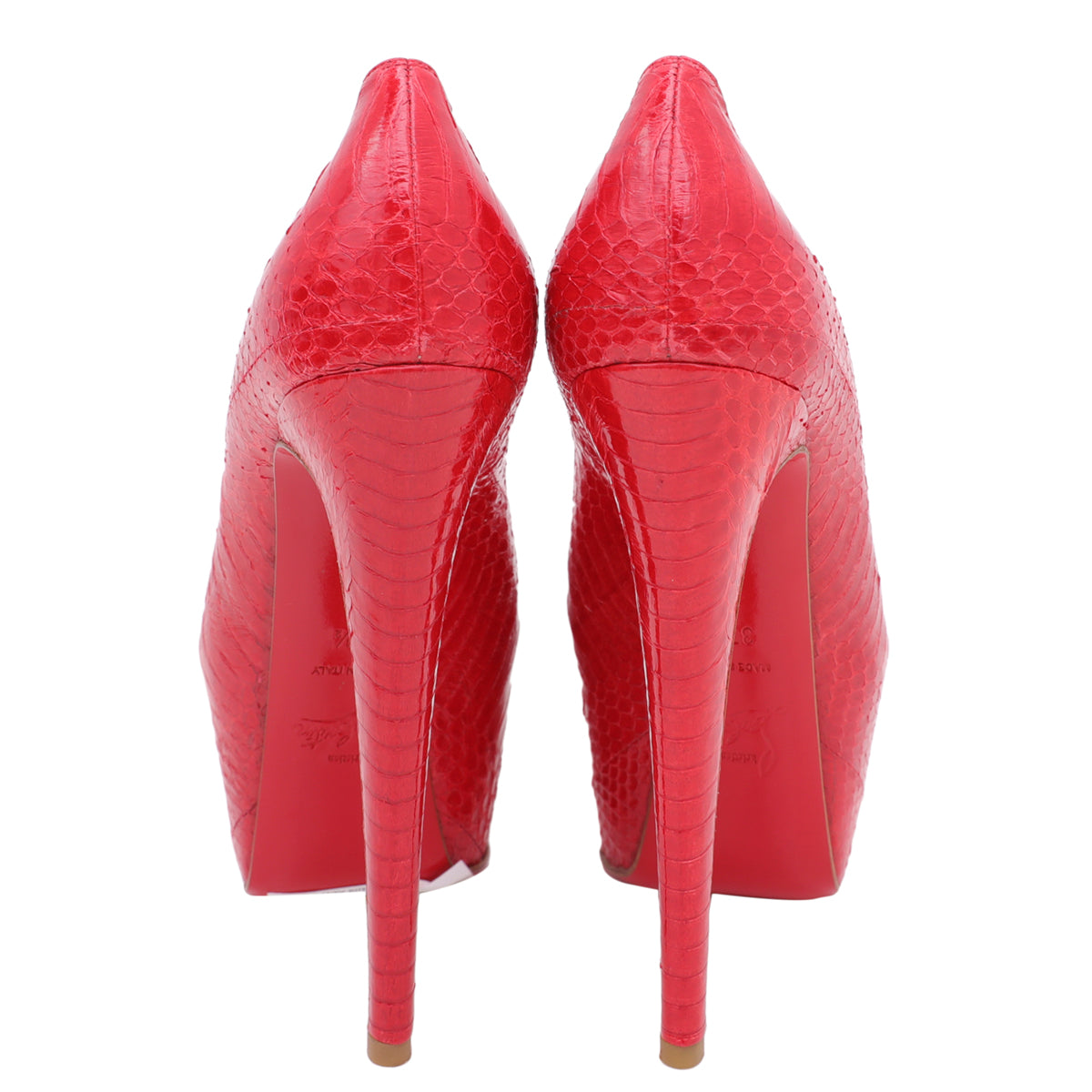 Christian Louboutin Red Python Highness 150mm Peep Toe Platform 37.5-Christian Louboutin-THE CLOSET