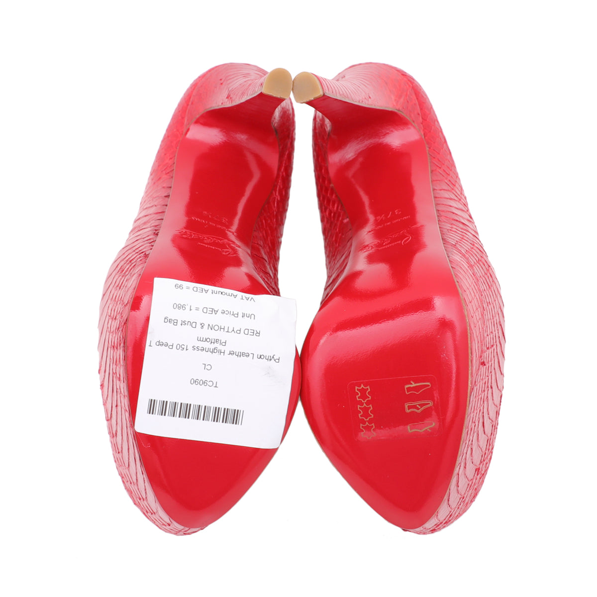 Christian Louboutin Red Python Highness 150mm Peep Toe Platform 37.5-Christian Louboutin-THE CLOSET