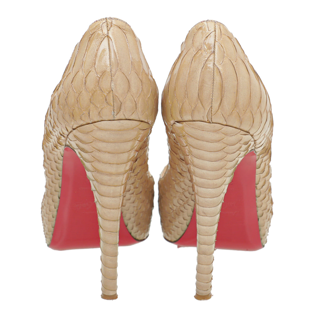 Christian Louboutin Beige Python New Very Prive Peep Toe Pumps 38.5-Christian Louboutin-THE CLOSET