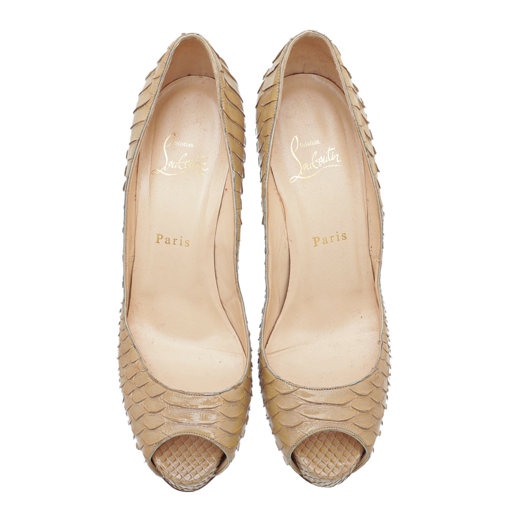 Christian Louboutin Beige Python New Very Prive Peep Toe Pumps 38.5-Christian Louboutin-THE CLOSET