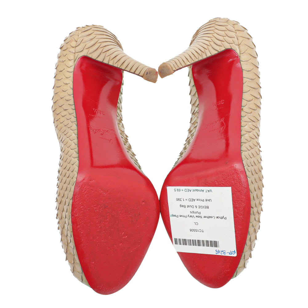 Christian Louboutin Beige Python New Very Prive Peep Toe Pumps 38.5-Christian Louboutin-THE CLOSET
