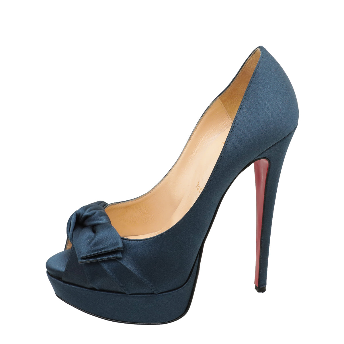 Christian Louboutin Teal Satin Madame Butterfly 150 Pumps 38.5-Christian Louboutin-THE CLOSET