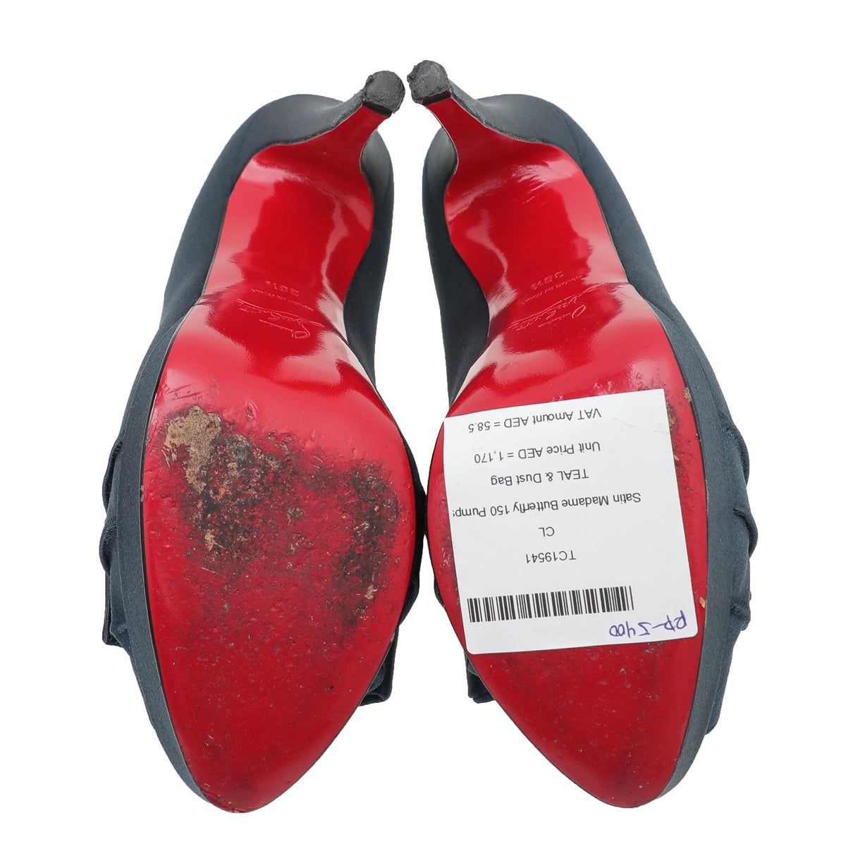 Christian Louboutin Teal Satin Madame Butterfly 150 Pumps 38.5-Christian Louboutin-THE CLOSET