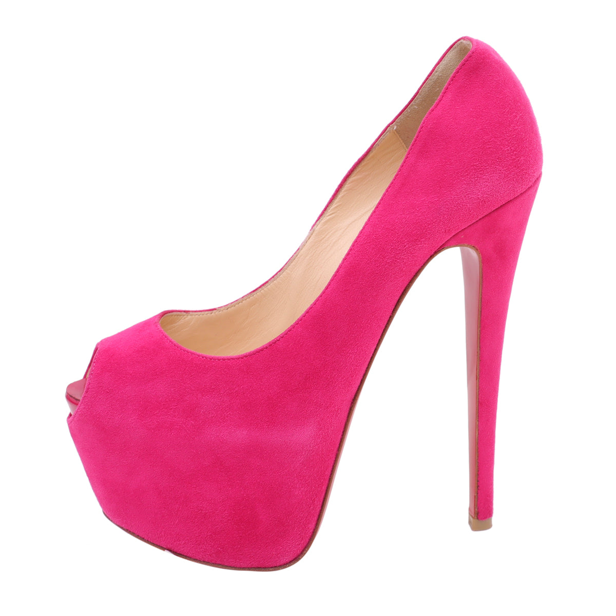 Christian Louboutin Fuchsia Suede Highness 150 Peep Toe Platform Pumps 37.5-Christian Louboutin-THE CLOSET