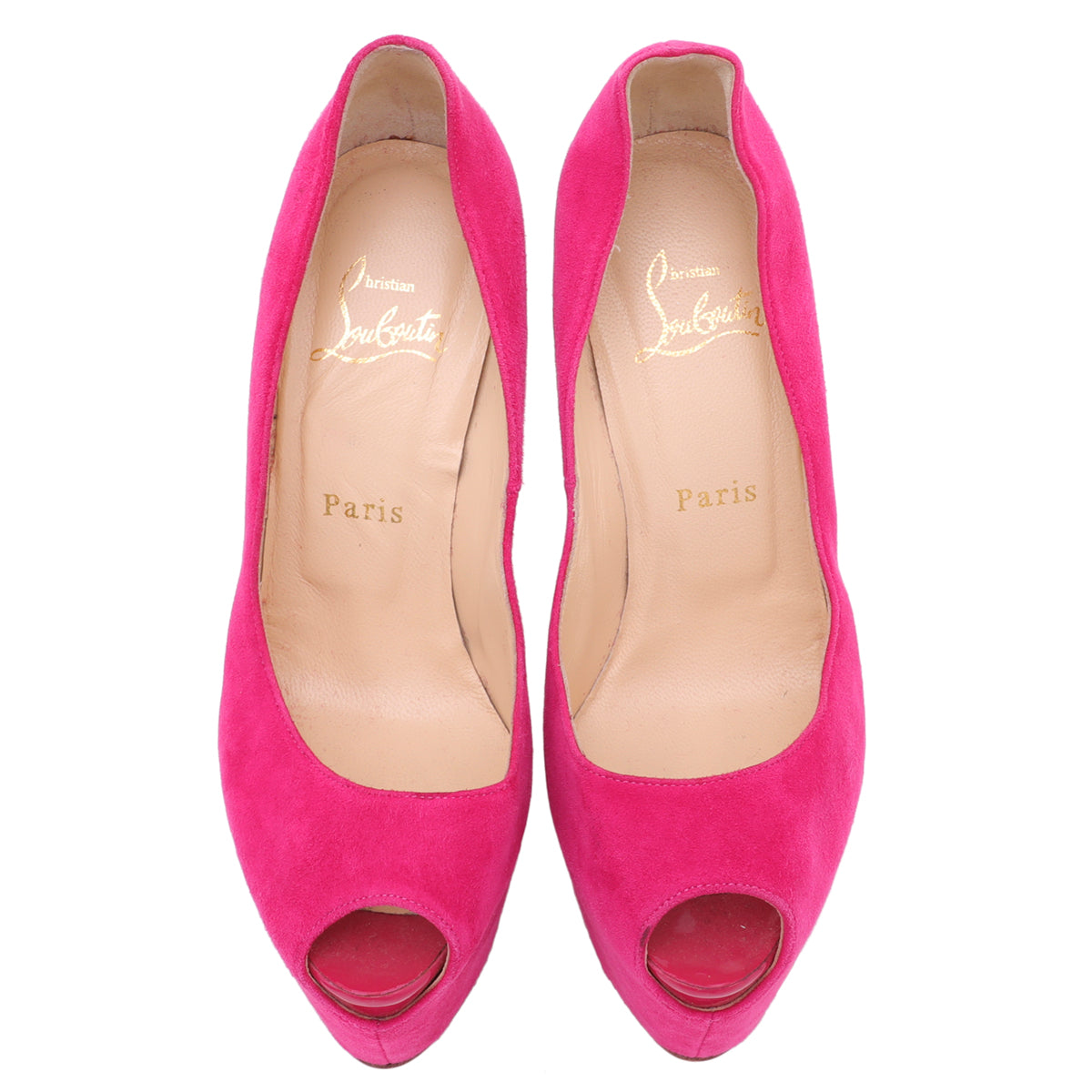 Christian Louboutin Fuchsia Suede Highness 150 Peep Toe Platform Pumps 37.5-Christian Louboutin-THE CLOSET