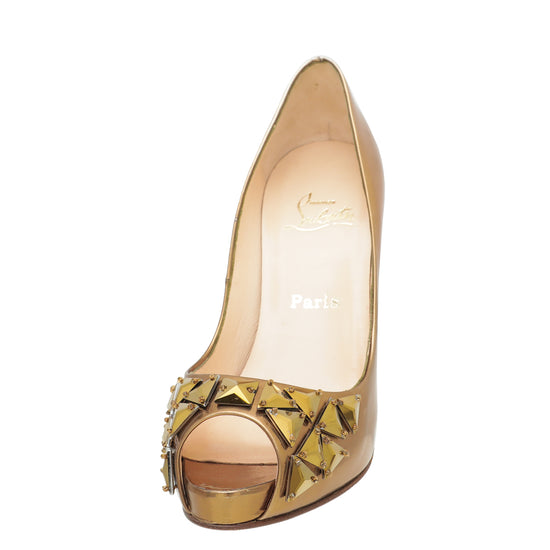 Christian Louboutin Gold Very Prive Crystal 120 Pumps 39.5