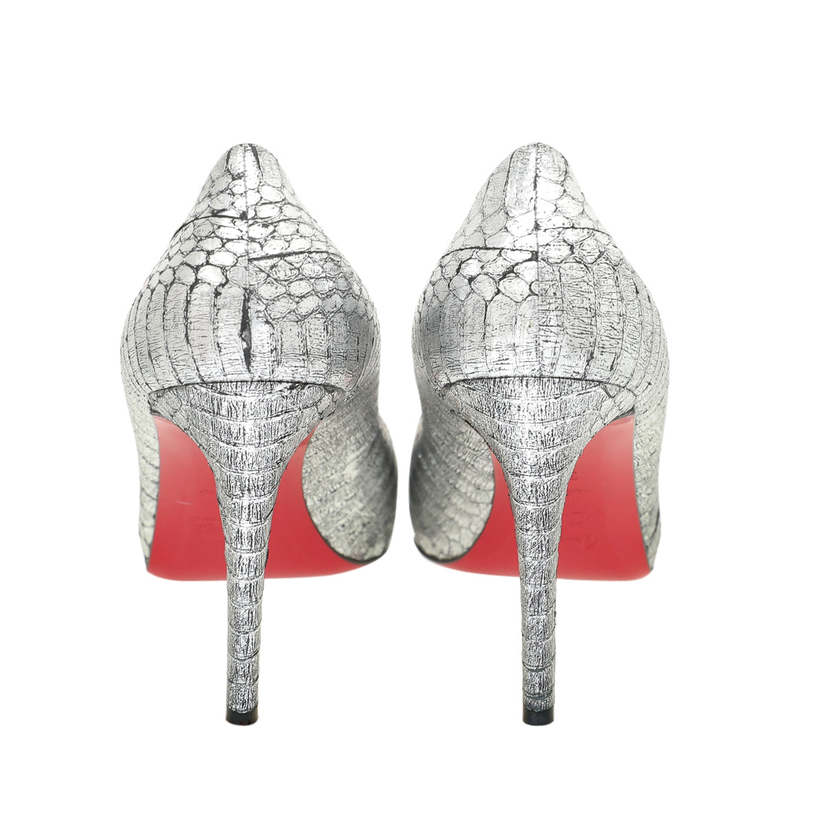 Christian Louboutin Metallic Silver Python Very Prive Peep Toe Pumps 38.5-Christian Louboutin-THE CLOSET