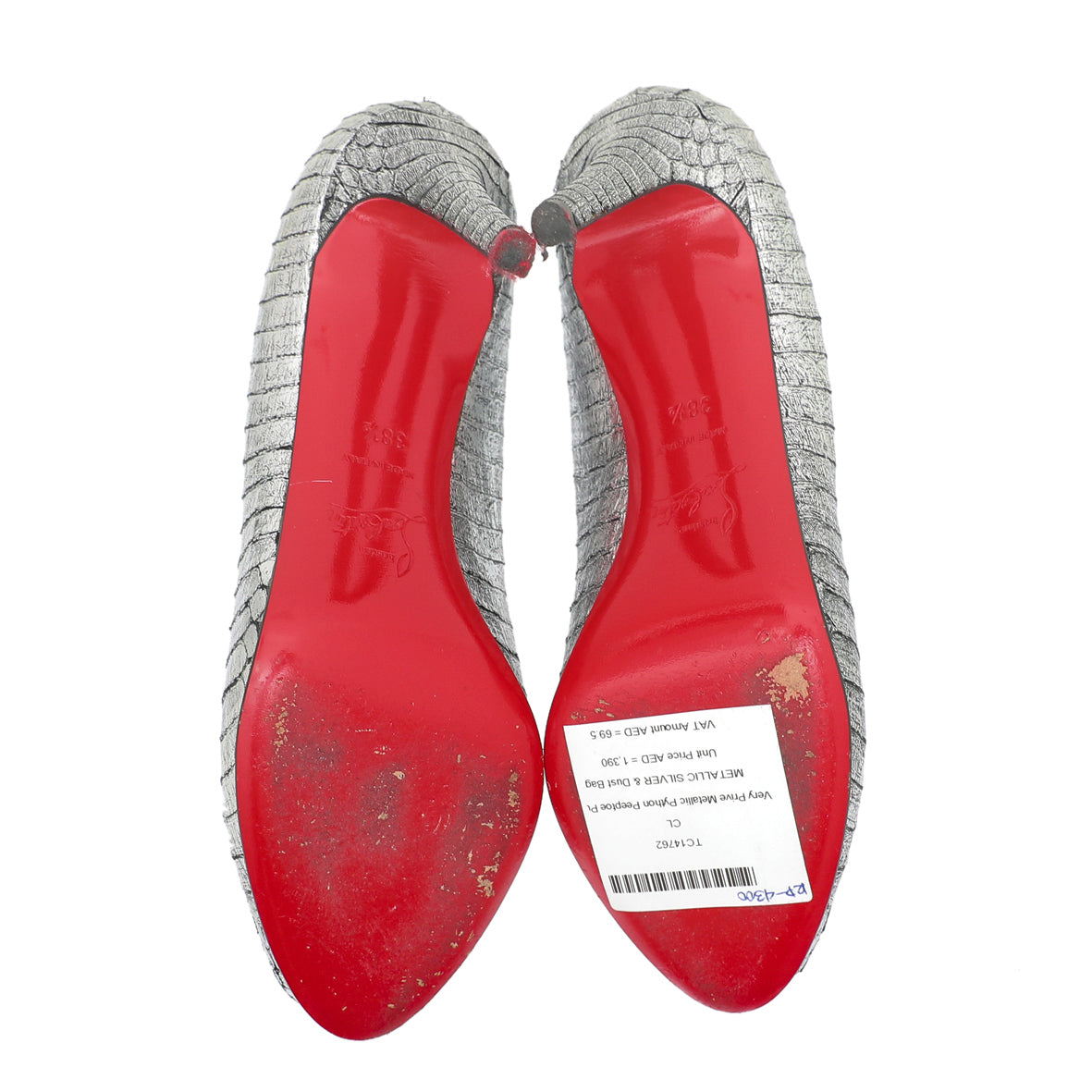 Christian Louboutin Metallic Silver Python Very Prive Peep Toe Pumps 38.5-Christian Louboutin-THE CLOSET
