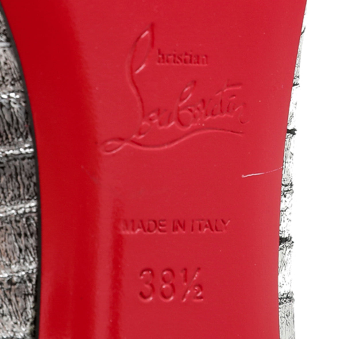 Christian Louboutin Metallic Silver Python Very Prive Peep Toe Pumps 38.5-Christian Louboutin-THE CLOSET