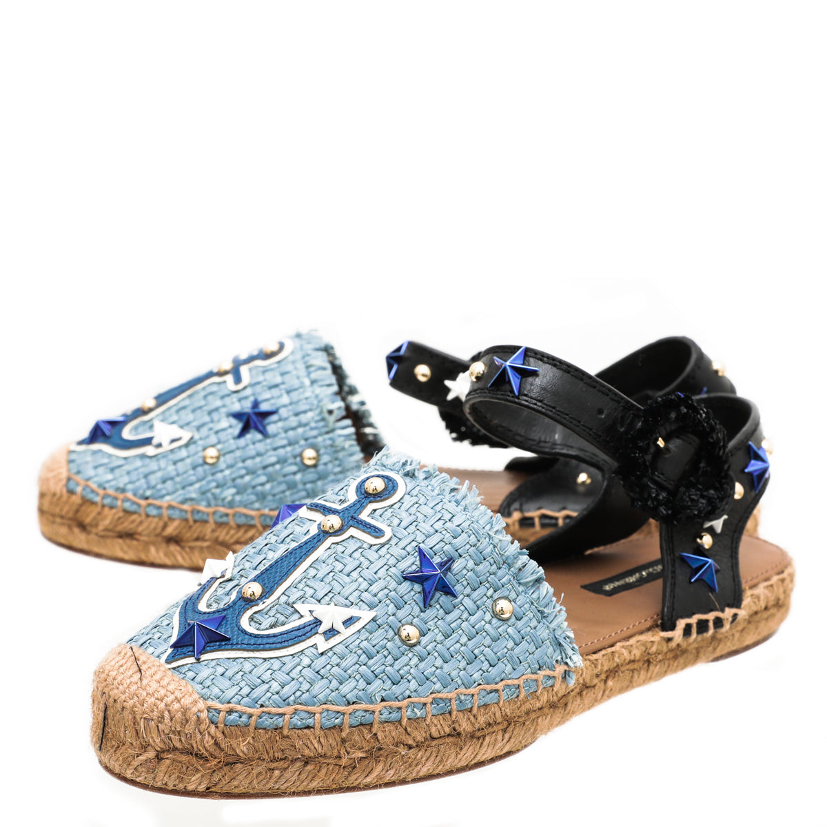 Dolce & Gabbana Blue Anchore Stars Raffia Espadrille Sandals 36-Dolce & Gabbana-THE CLOSET