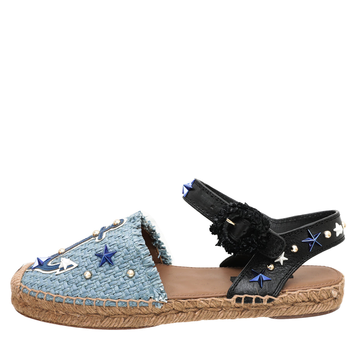 Dolce & Gabbana Blue Anchore Stars Raffia Espadrille Sandals 36