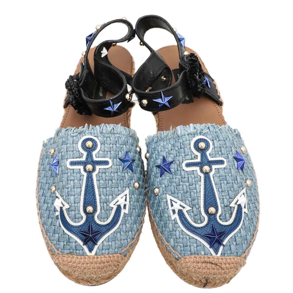 Dolce & Gabbana Blue Anchore Stars Raffia Espadrille Sandals 36-Dolce & Gabbana-THE CLOSET