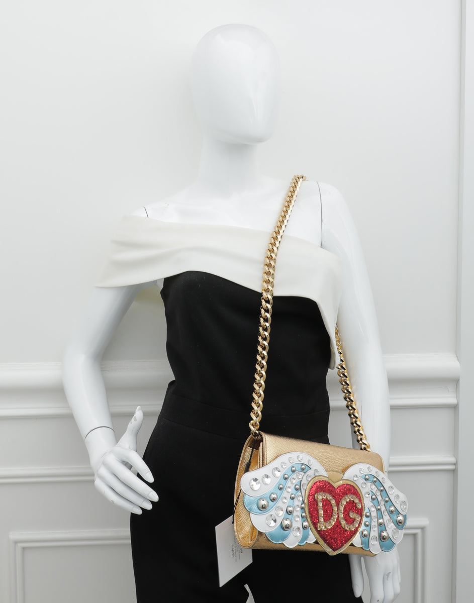 Dolce & Gabbana Metallic Gold Angel Chain Clutch Bag