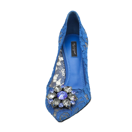 Dolce & Gabbana Blue Bellucci Crystal Lace Pumps 38.5