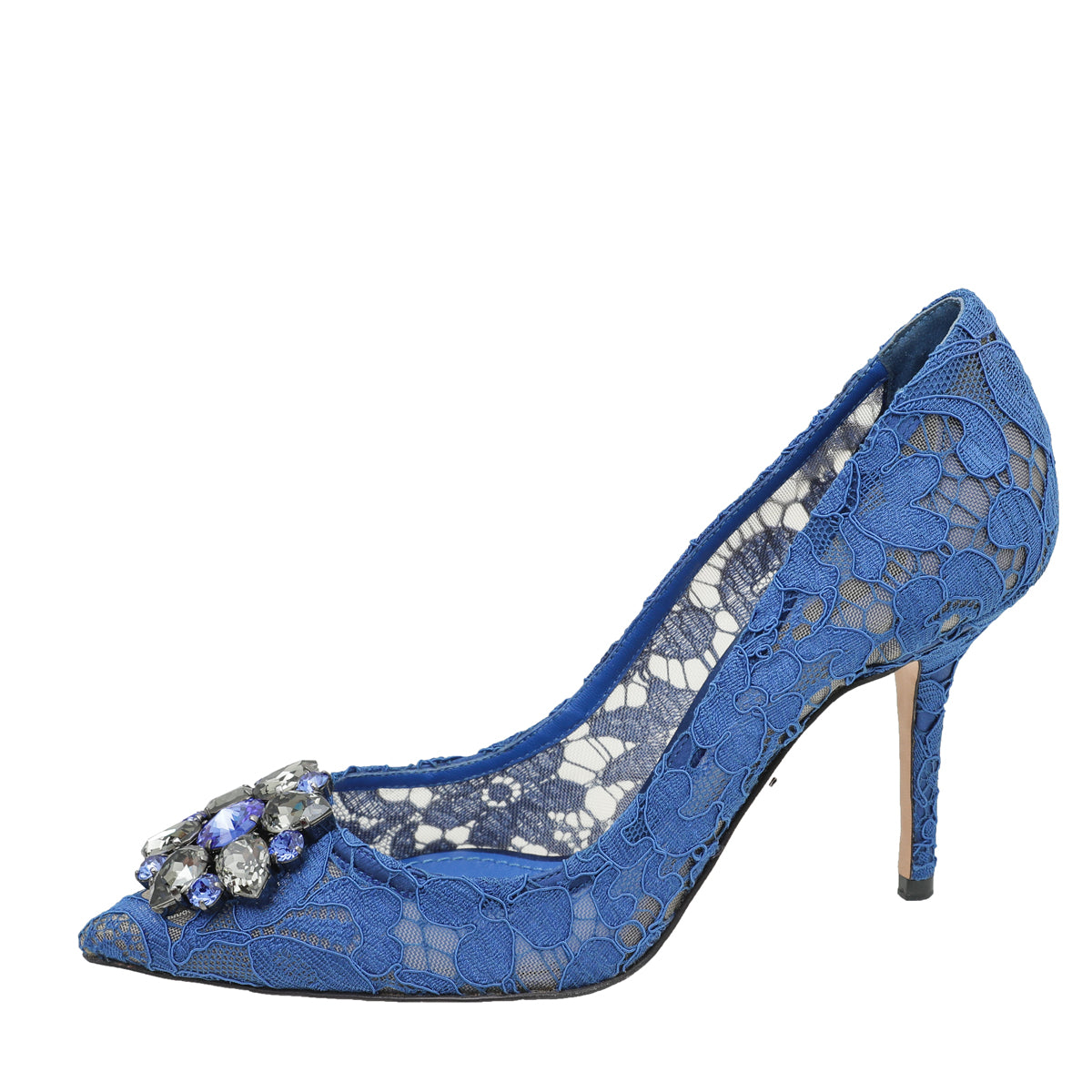 Dolce & Gabbana Blue Bellucci Crystal Lace Pumps 38.5-Dolce & Gabbana-THE CLOSET