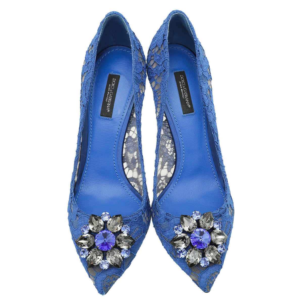 Dolce & Gabbana Blue Bellucci Crystal Lace Pumps 38.5-Dolce & Gabbana-THE CLOSET