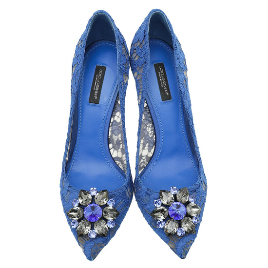Dolce & Gabbana Blue Bellucci Crystal Lace Pumps 38.5
