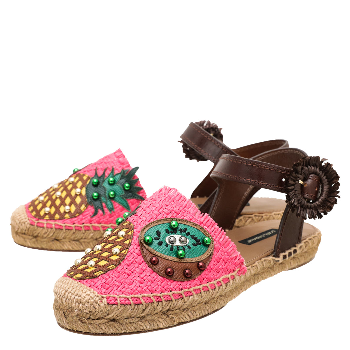 Dolce & Gabbana Bicolor Pineapple Kiwi Patch Ankle Strap 36-Dolce & Gabbana-THE CLOSET