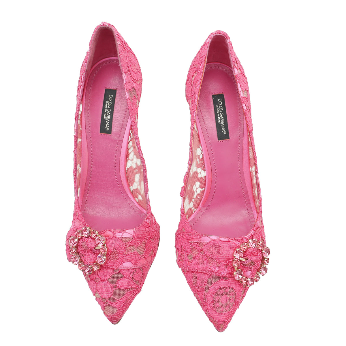 Dolce & Gabbana Fuchsia Lace Crystal Buckle Pump 38-Dolce & Gabbana-THE CLOSET