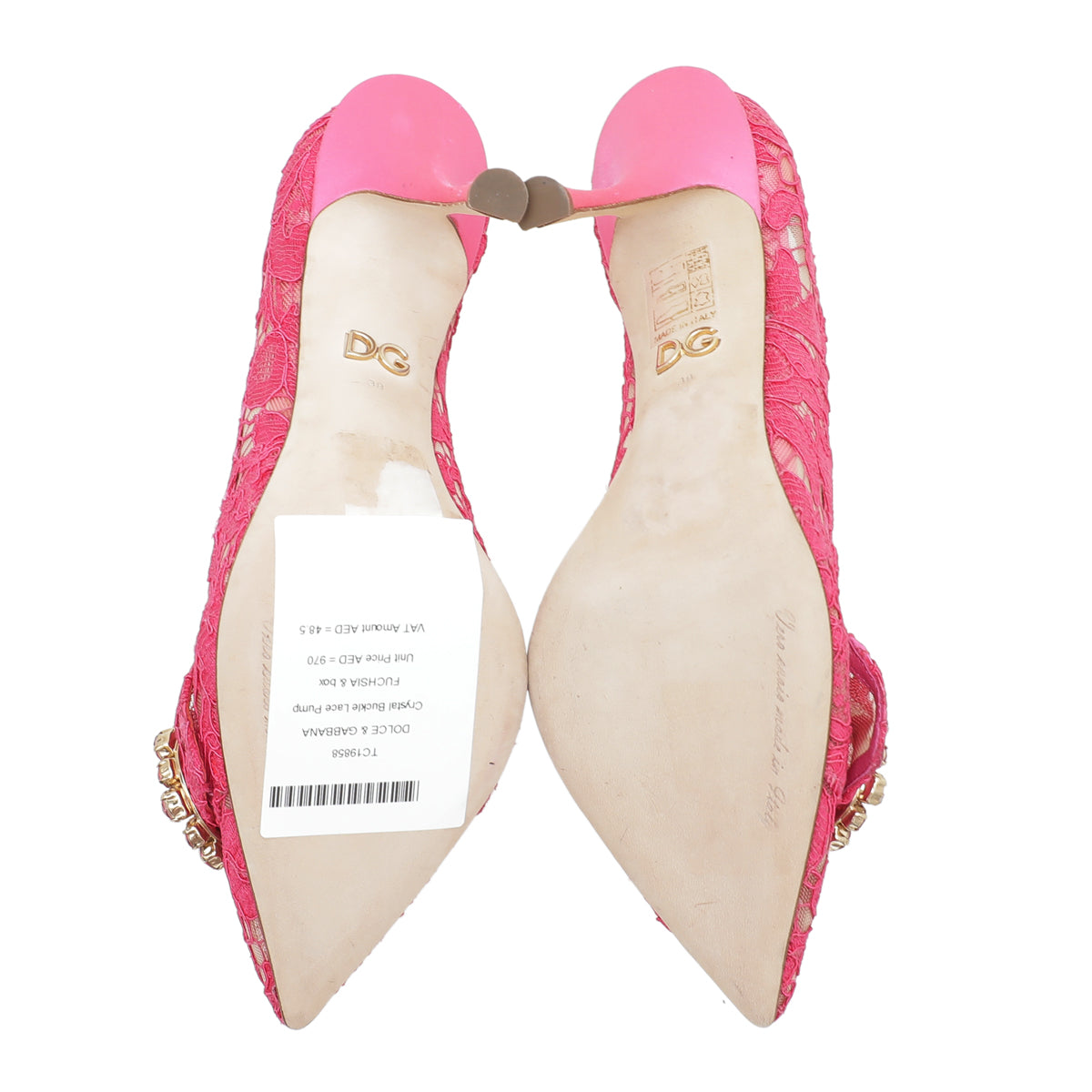 Dolce & Gabbana Fuchsia Lace Crystal Buckle Pump 38-Dolce & Gabbana-THE CLOSET