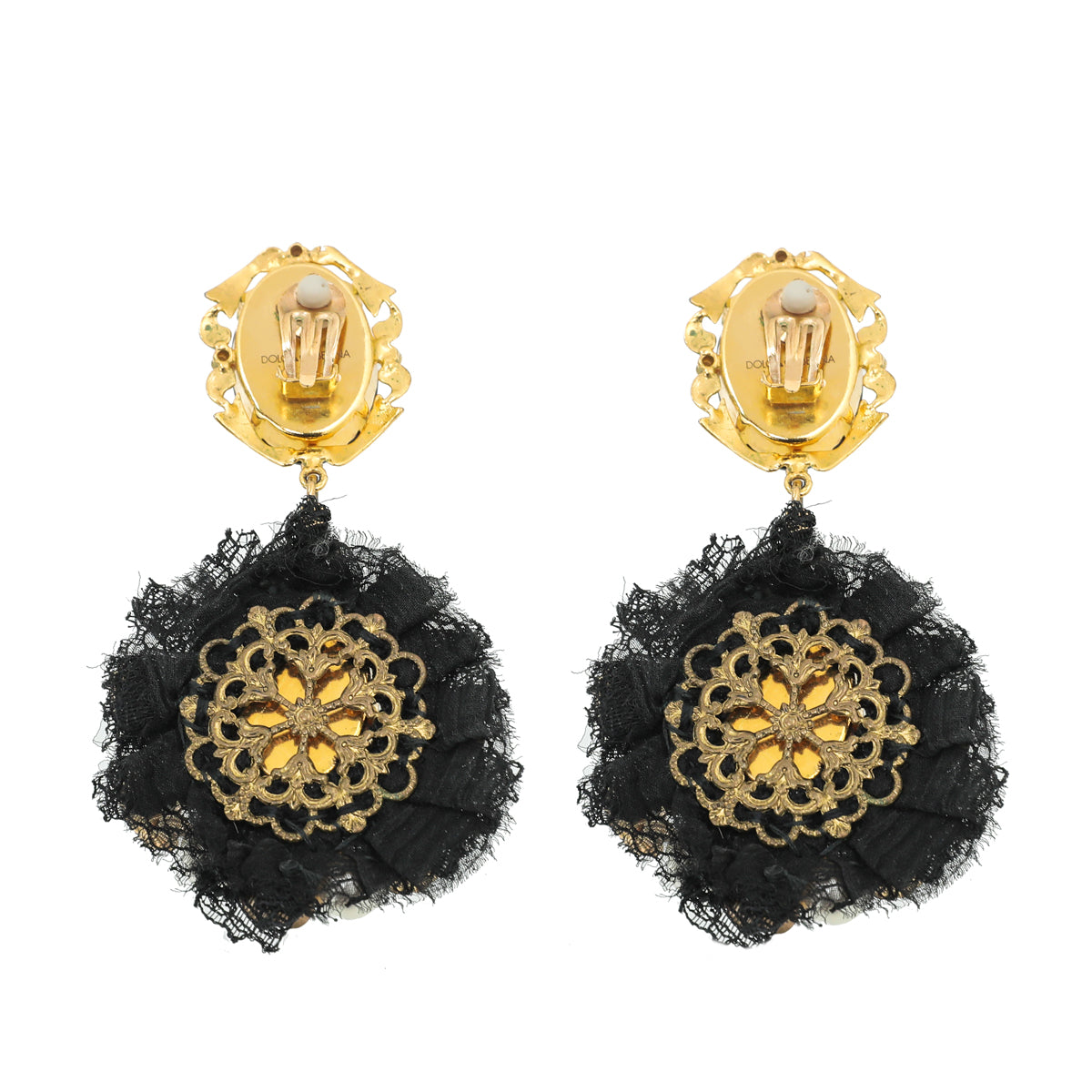 Dolce & Gabbana Bicolor Crystal Pearl Flower Dangling Earring