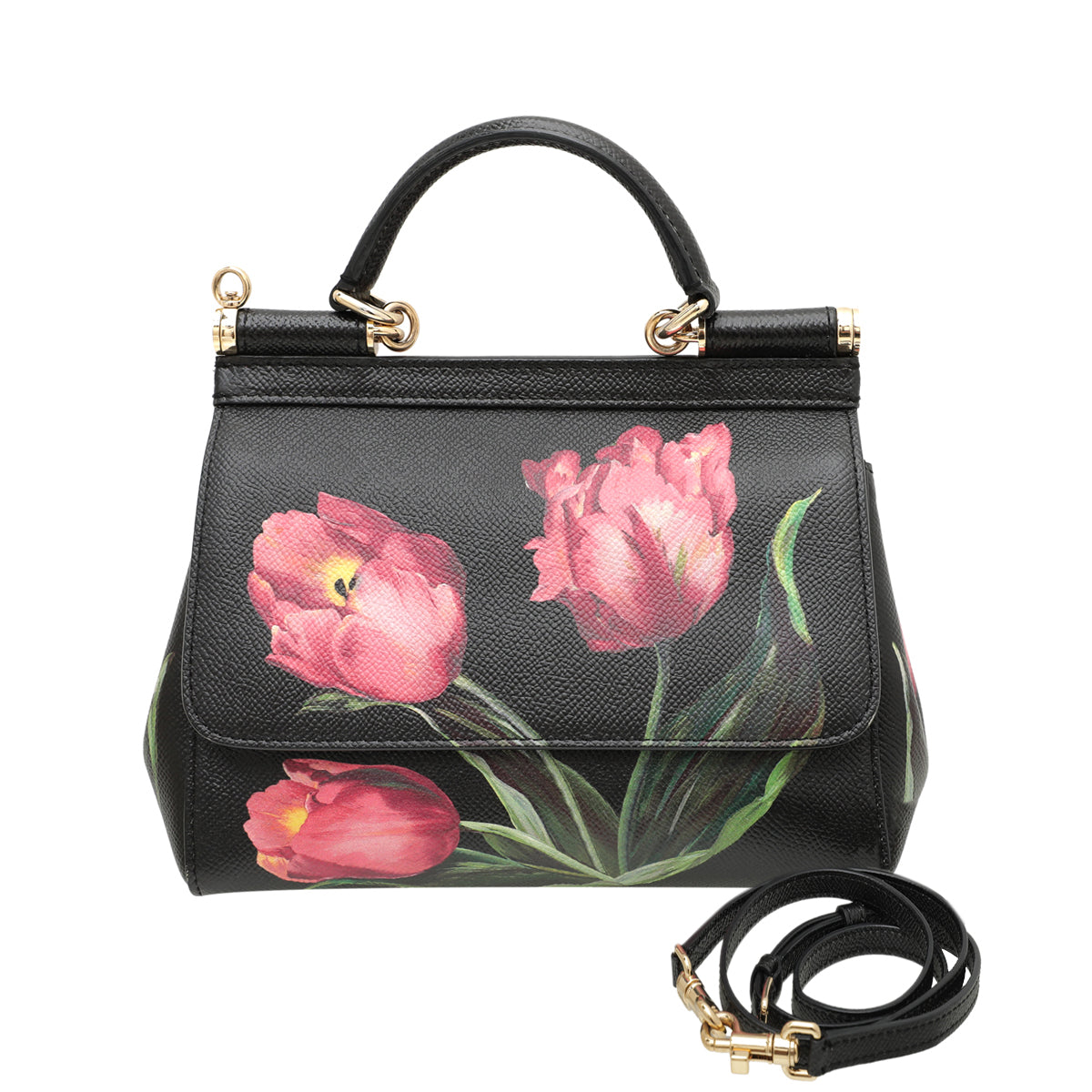 Dolce & Gabbana Black Multicolor Floral Print Sicily Bag