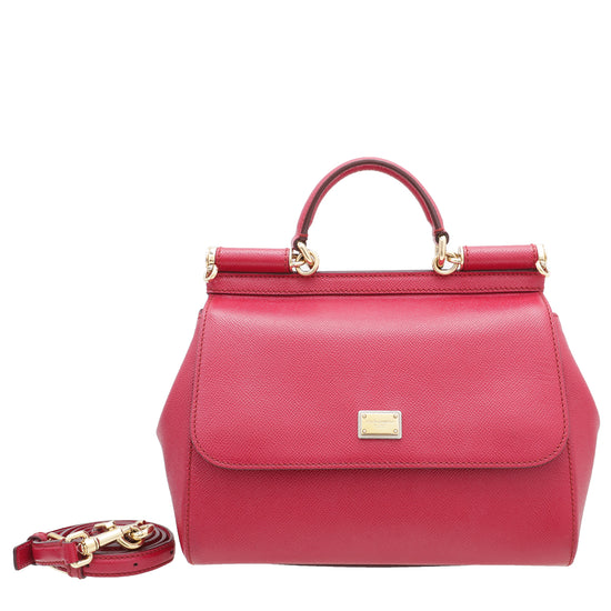 Dolce & Gabbana Medium Sicily Handbag In Dauphine Leather in Red