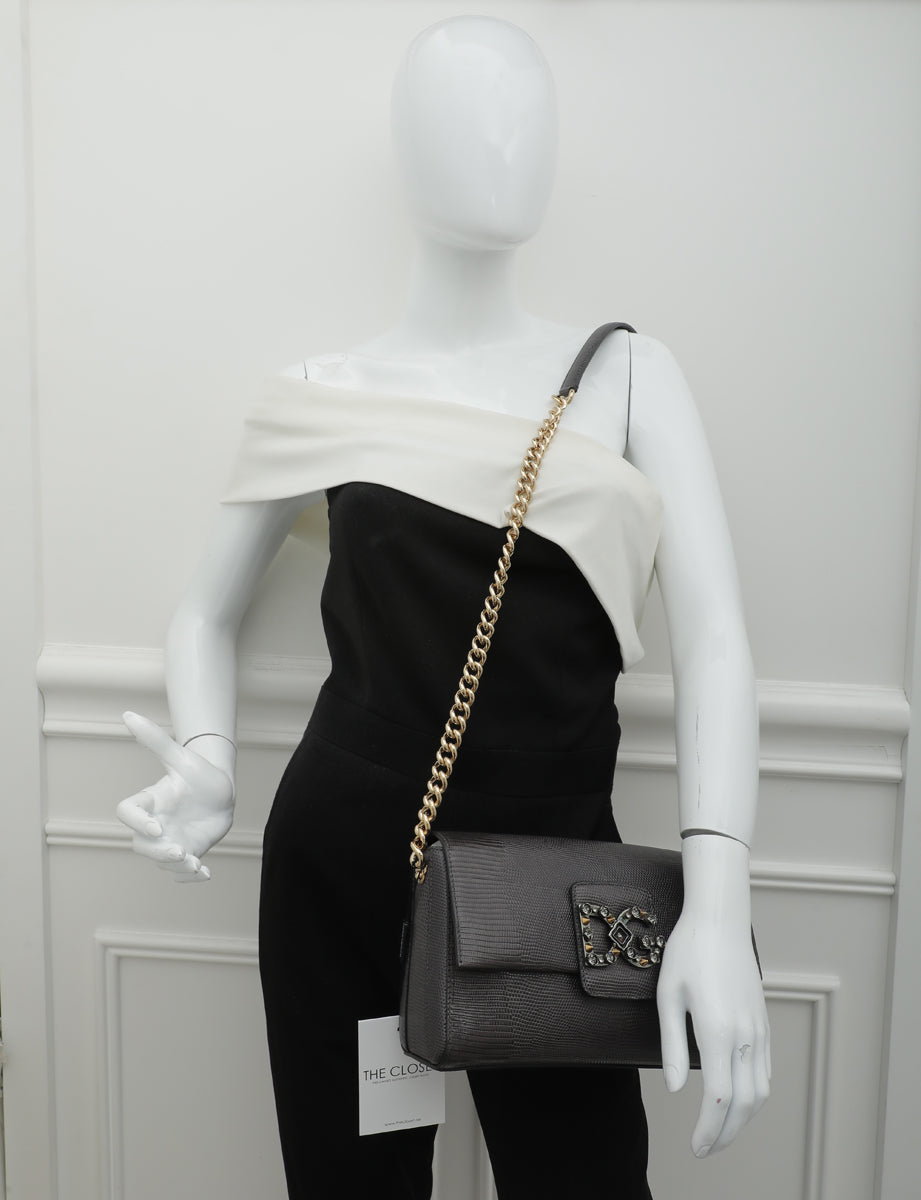 Dolce & Gabbana Dark Grey DG Millennials Iguana Print Chain Bag-Dolce & Gabbana-THE CLOSET