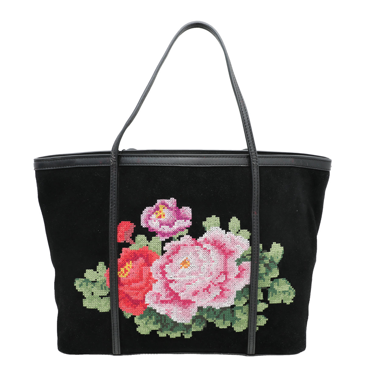 Dolce & Gabbana Black Multicolor Floral Cross Stitch Miss Escape Tote Bag-Dolce & Gabbana-THE CLOSET