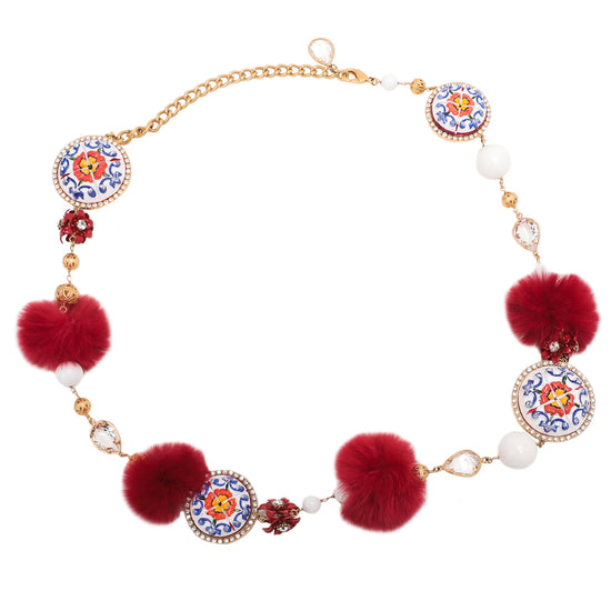 Dolce & Gabbana Multicolor Hand Painted Fur Crystal Chain Necklace