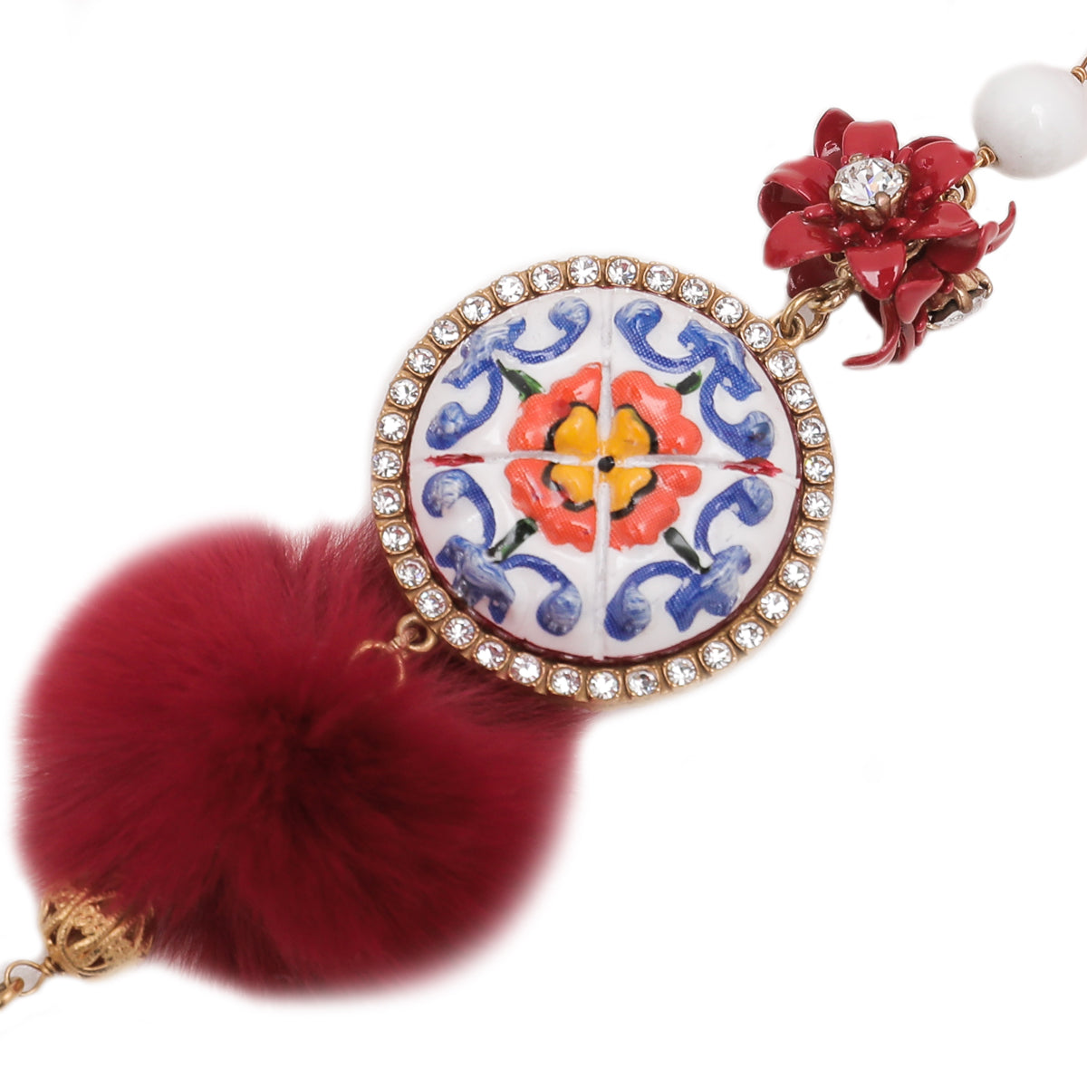 Dolce & Gabbana Multicolor Hand Painted Fur Crystal Chain Necklace-Dolce & Gabbana-THE CLOSET