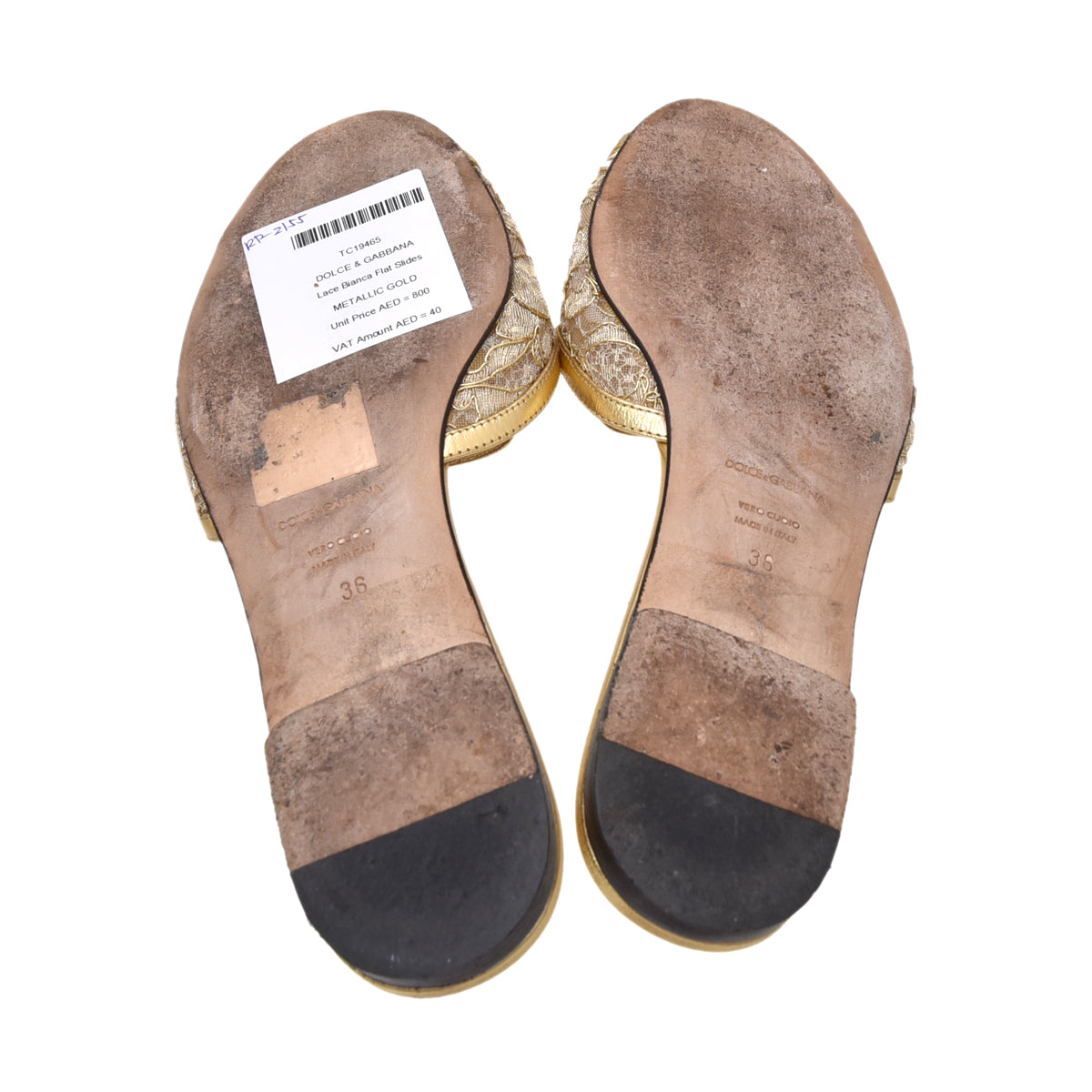 Dolce & Gabbana Metallic Gold Lace Bianca Flat Slides 36-Dolce & Gabbana-THE CLOSET