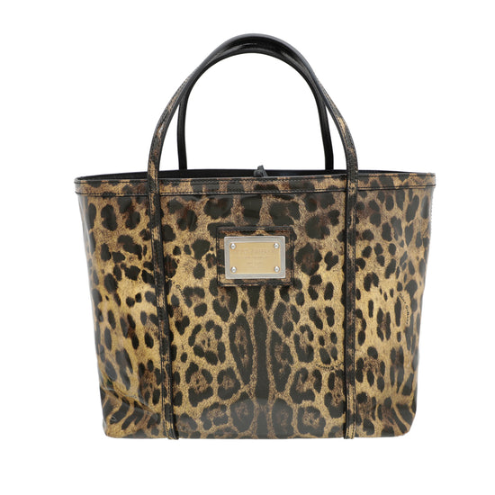 Dolce & Gabbana Bicolor Leopard Print Miss Escape Tassel Tote Bag