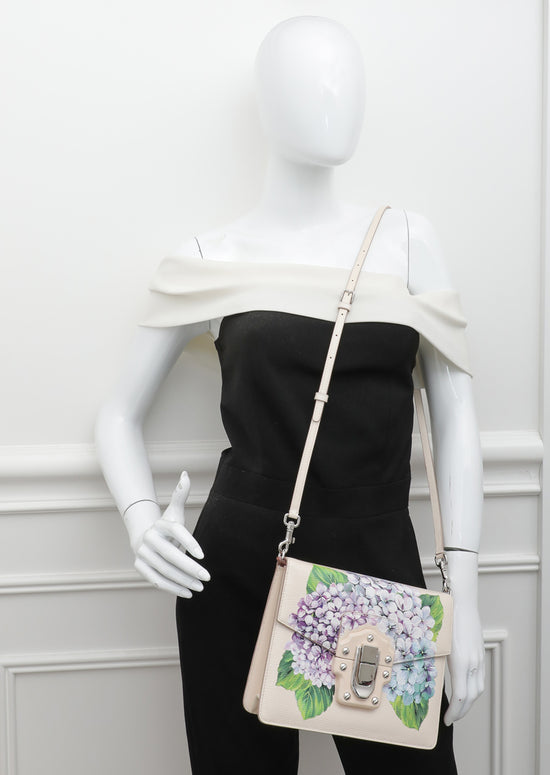 Dolce & Gabbana Cream Lucia Hydrangea Print Flap Bag