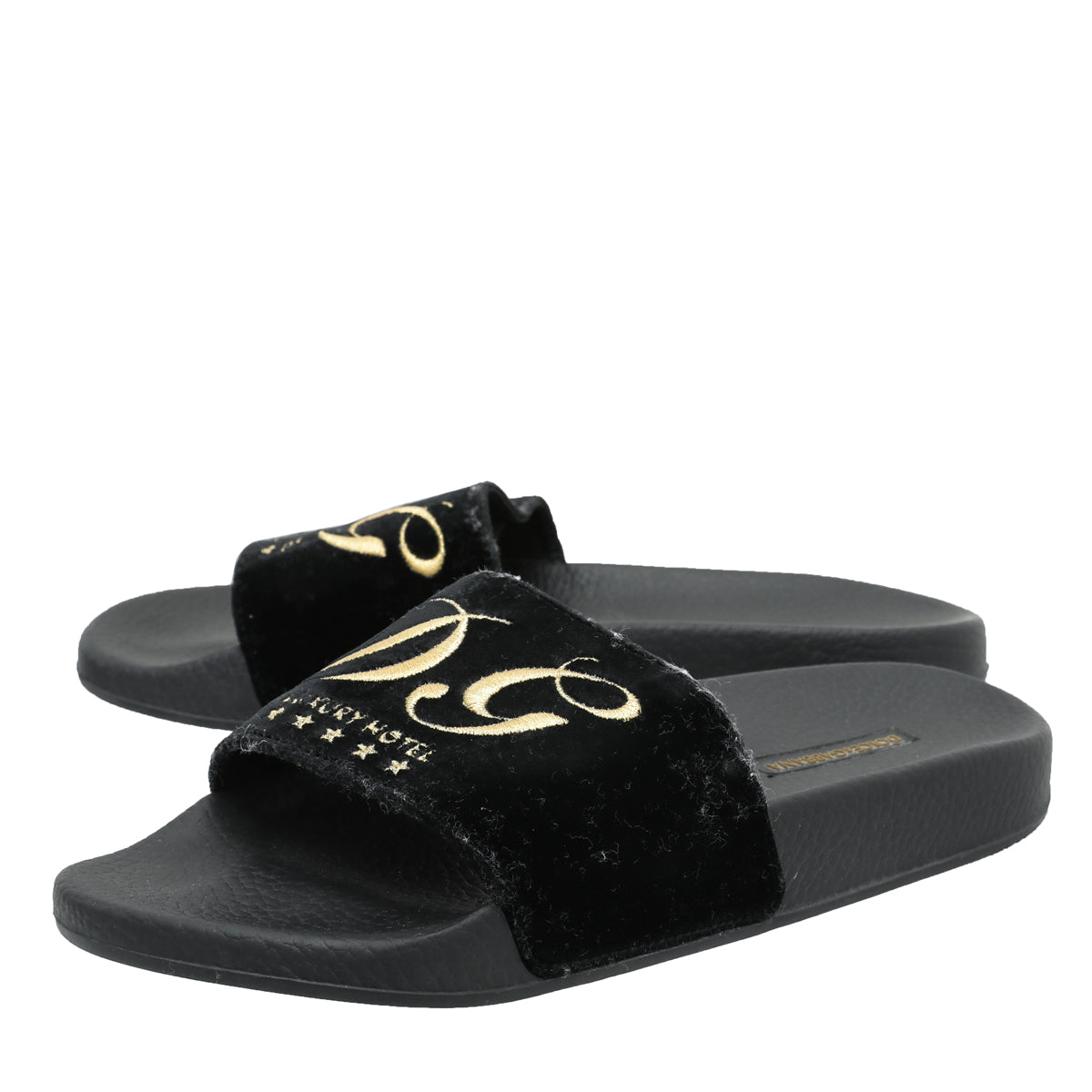 Dolce & Gabbana Black Velvet Luxury Hotel Slide Sandals 39-Dolce & Gabbana-THE CLOSET