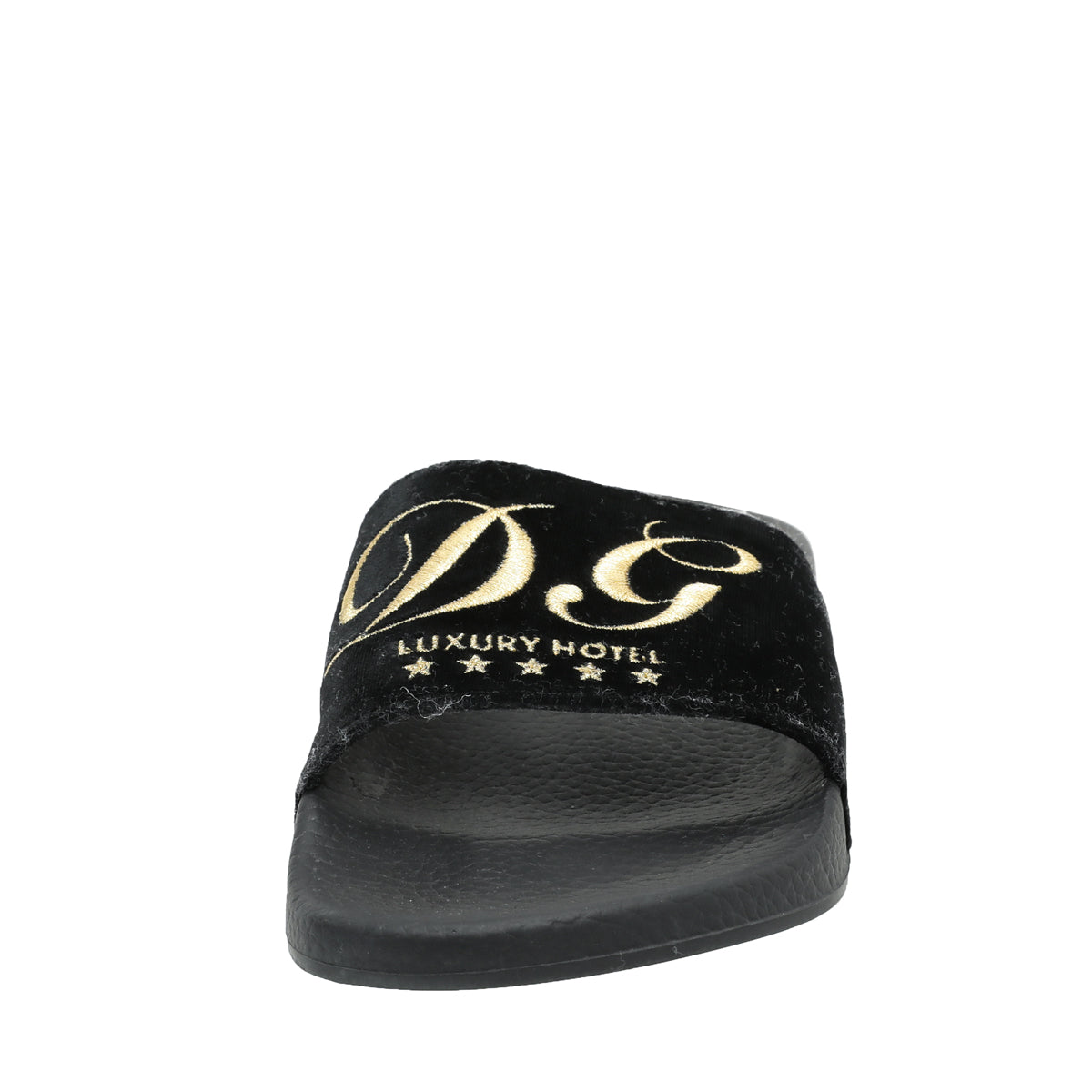 Dolce & Gabbana Black Velvet Luxury Hotel Slide Sandals 39-Dolce & Gabbana-THE CLOSET