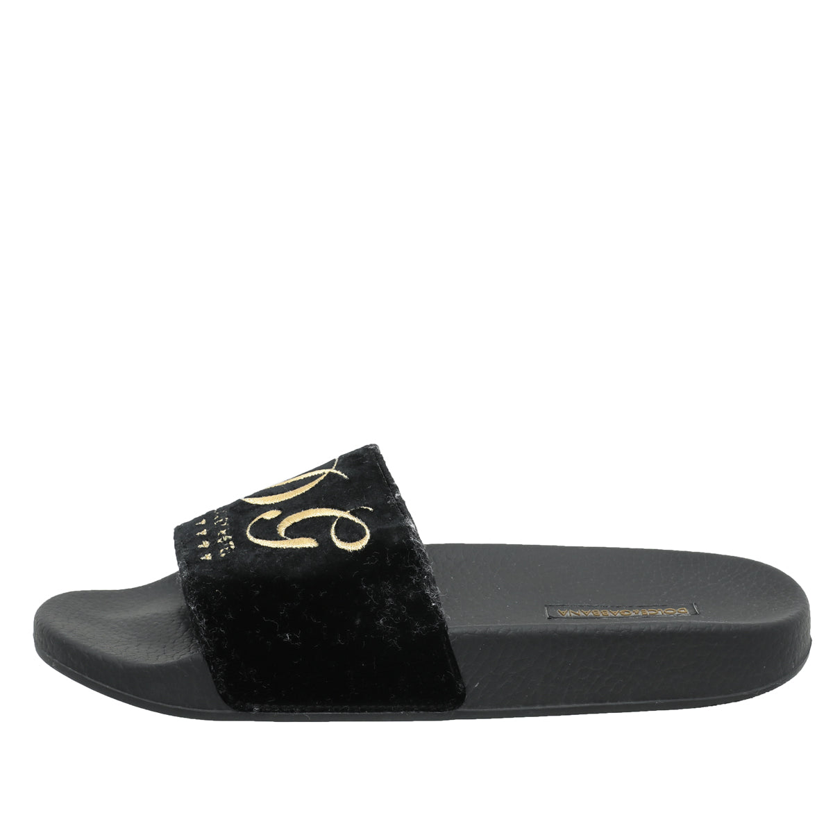Dolce & Gabbana Black Velvet Luxury Hotel Slide Sandals 39-Dolce & Gabbana-THE CLOSET