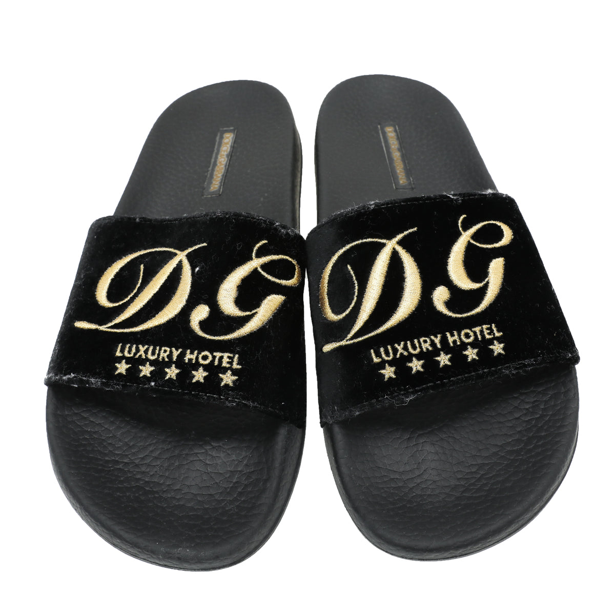 Dolce & Gabbana Black Velvet Luxury Hotel Slide Sandals 39-Dolce & Gabbana-THE CLOSET