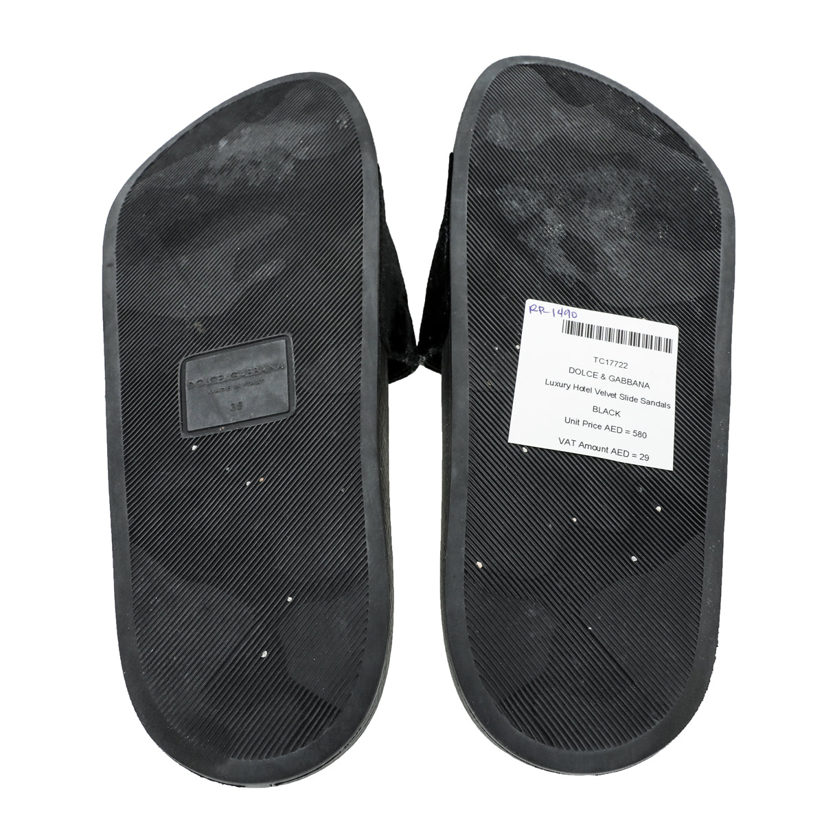 Dolce & Gabbana Black Velvet Luxury Hotel Slide Sandals 39