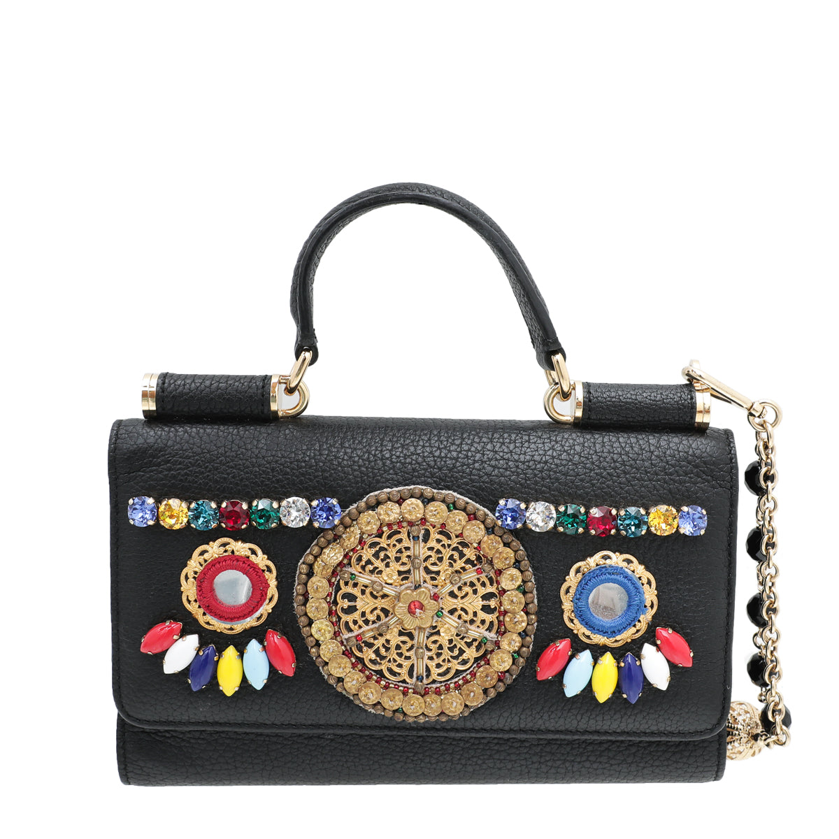 Dolce & Gabbana Black Multicolor Sicily Von Smartphone Embellished Bag-Dolce & Gabbana-THE CLOSET