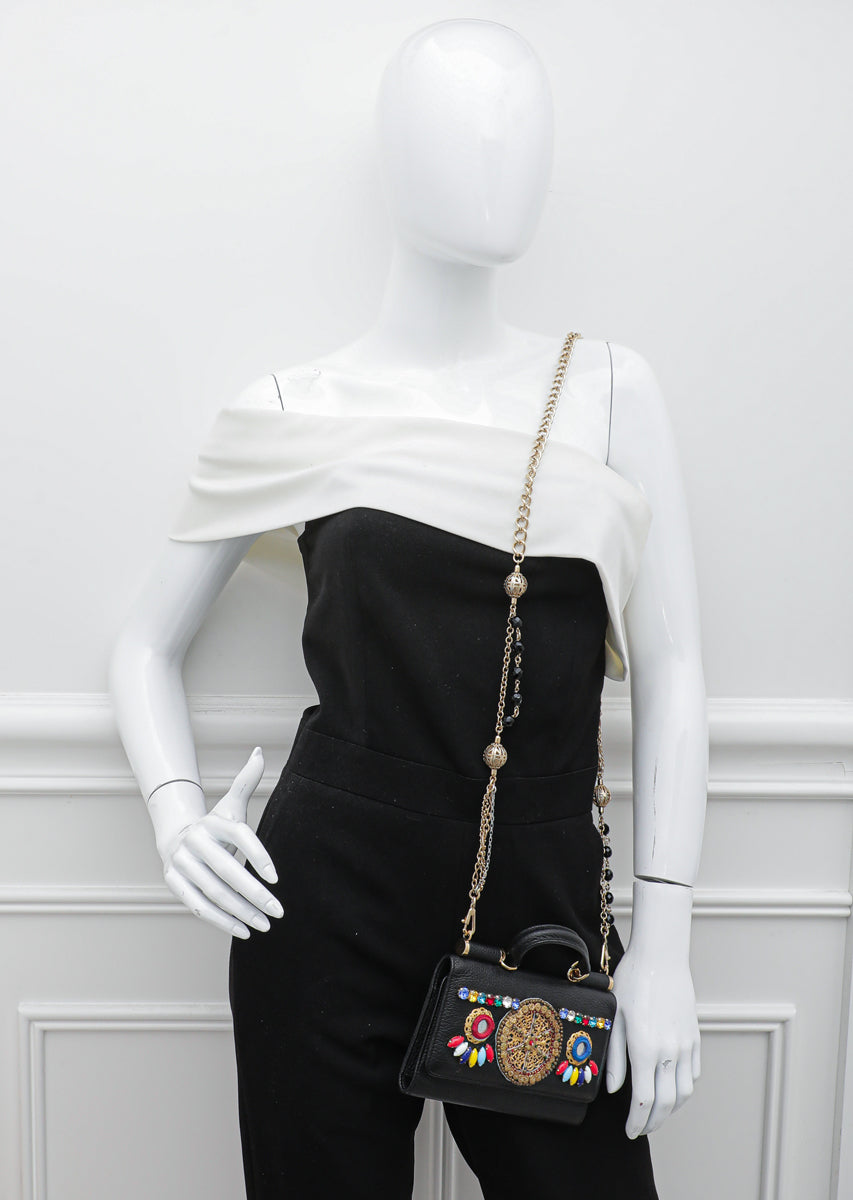 Dolce & Gabbana Black Multicolor Sicily Von Smartphone Embellished Bag-Dolce & Gabbana-THE CLOSET