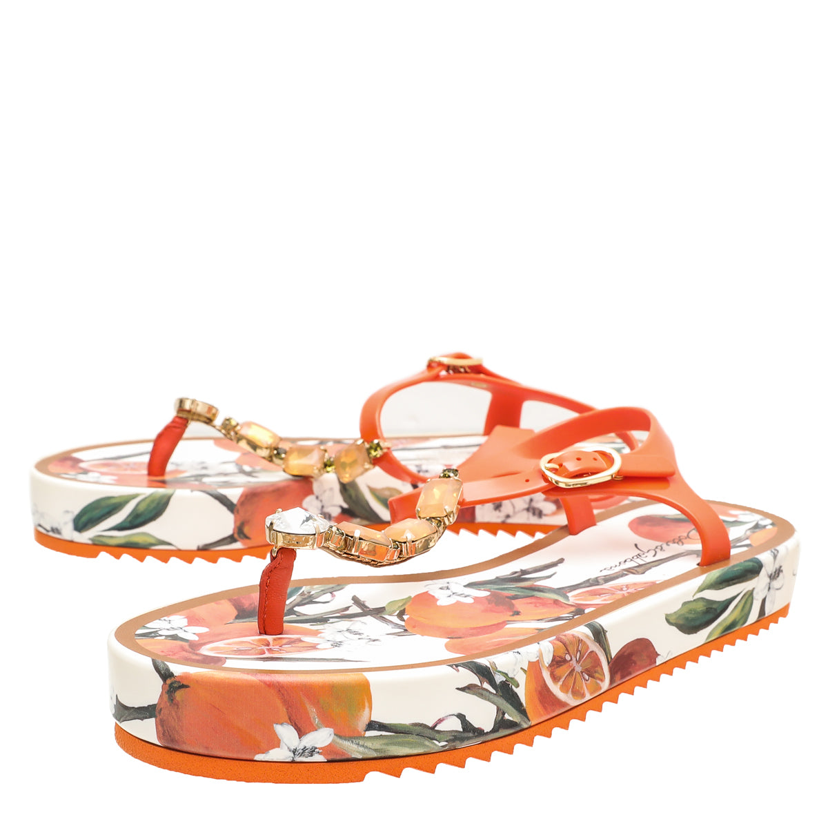 Dolce & Gabbana Orange Print Crystal Rubber Sandals 10-Dolce & Gabbana-THE CLOSET