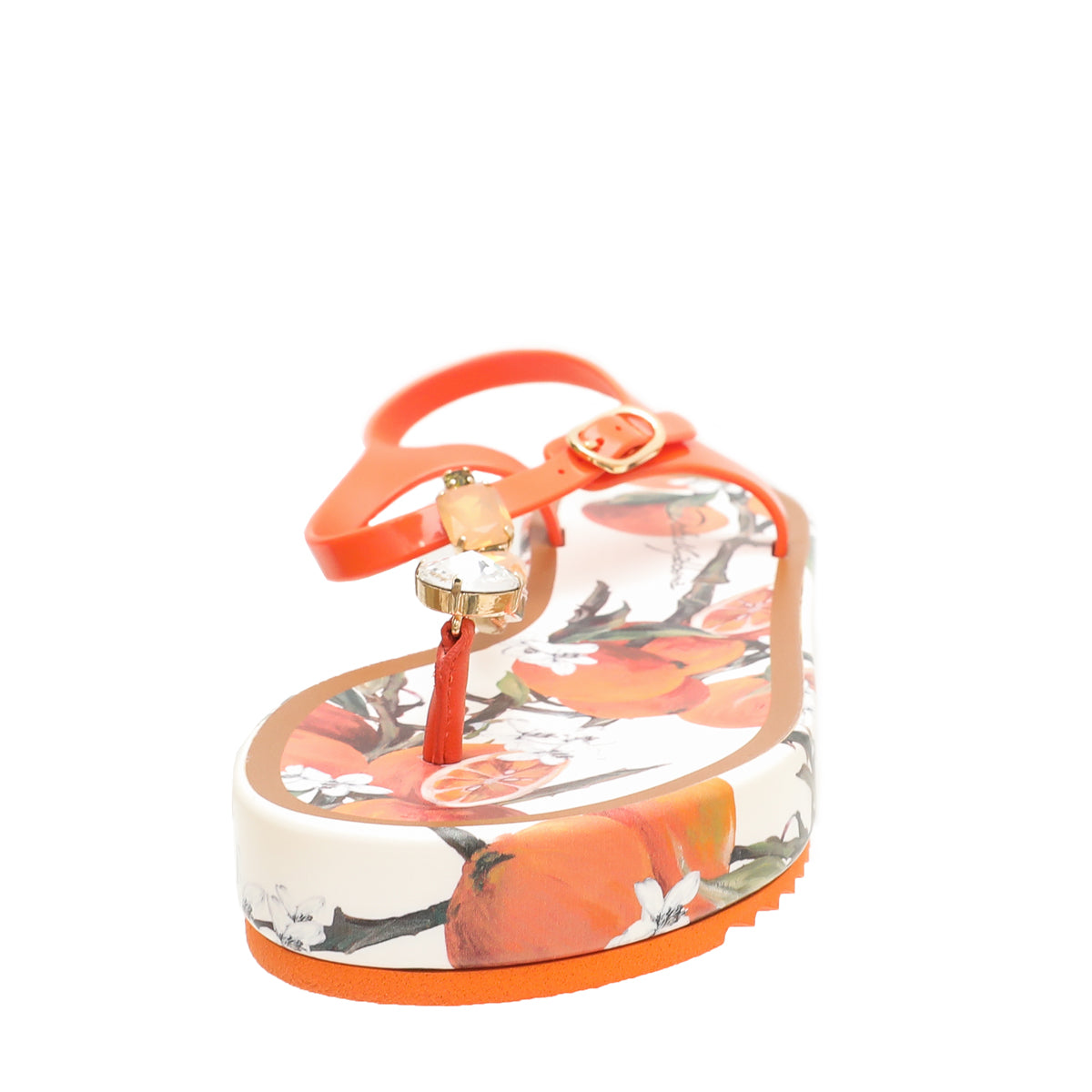 Dolce & Gabbana Orange Print Crystal Rubber Sandals 10-Dolce & Gabbana-THE CLOSET