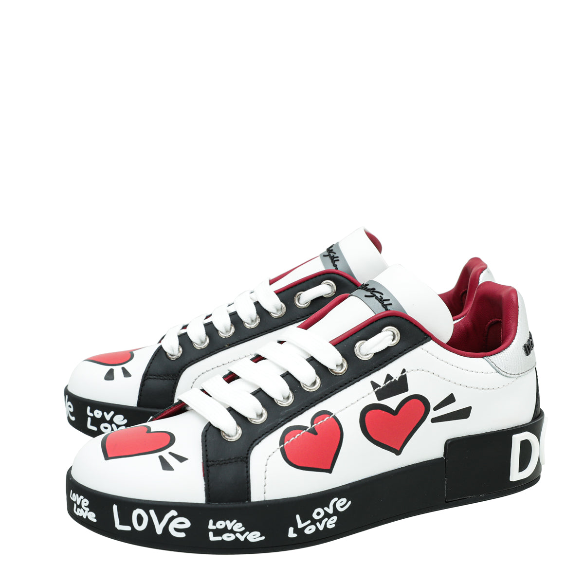 Dolce & Gabbana Multicolor Portofino Heart Print Low Top Sneakers 36.5