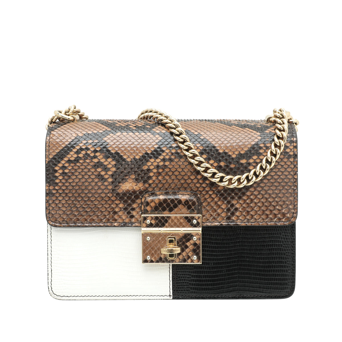 Dolce & Gabbana Tricolor Python Lizard Rosalia Flap Chain Bag-Dolce & Gabbana-THE CLOSET