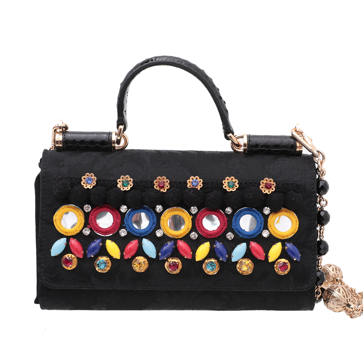 Dolce & Gabbana Black Multicolor Sicily Von Smartphone Embellished Bag-Dolce & Gabbana-THE CLOSET