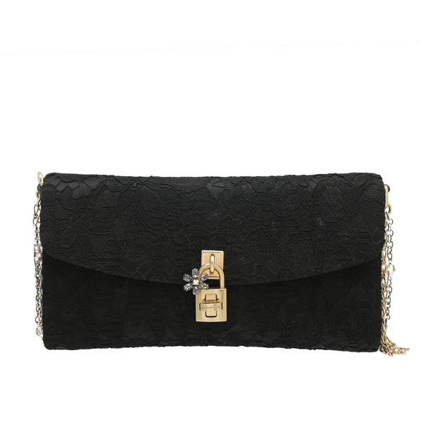 Black lace clutch bag discount